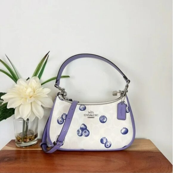 Coach Handbags - NWT Coach Teri Shoulder Bag In Signature Canvas With Blueberry Print